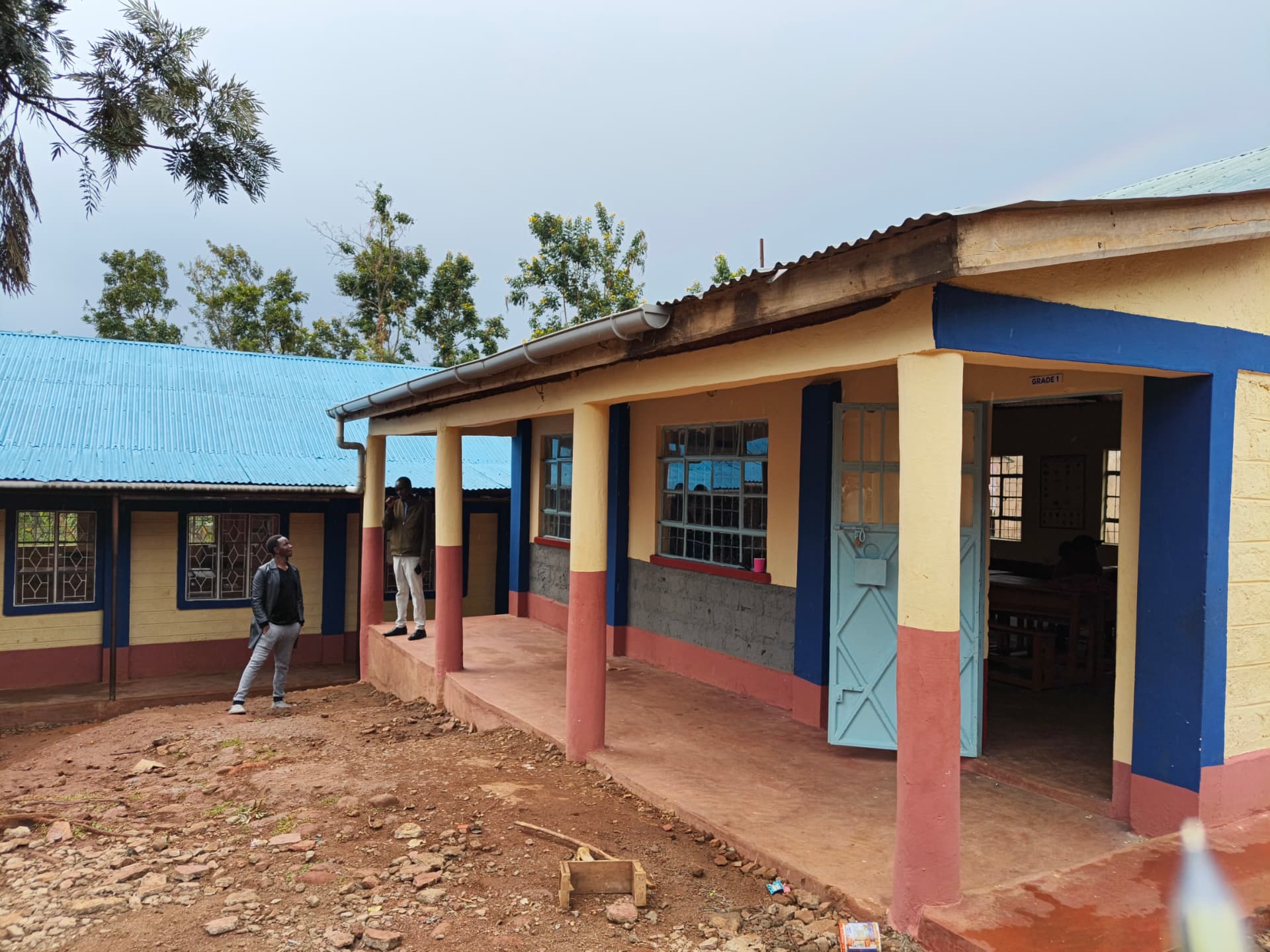Side view of the repainted Grade 1 block with new gutters