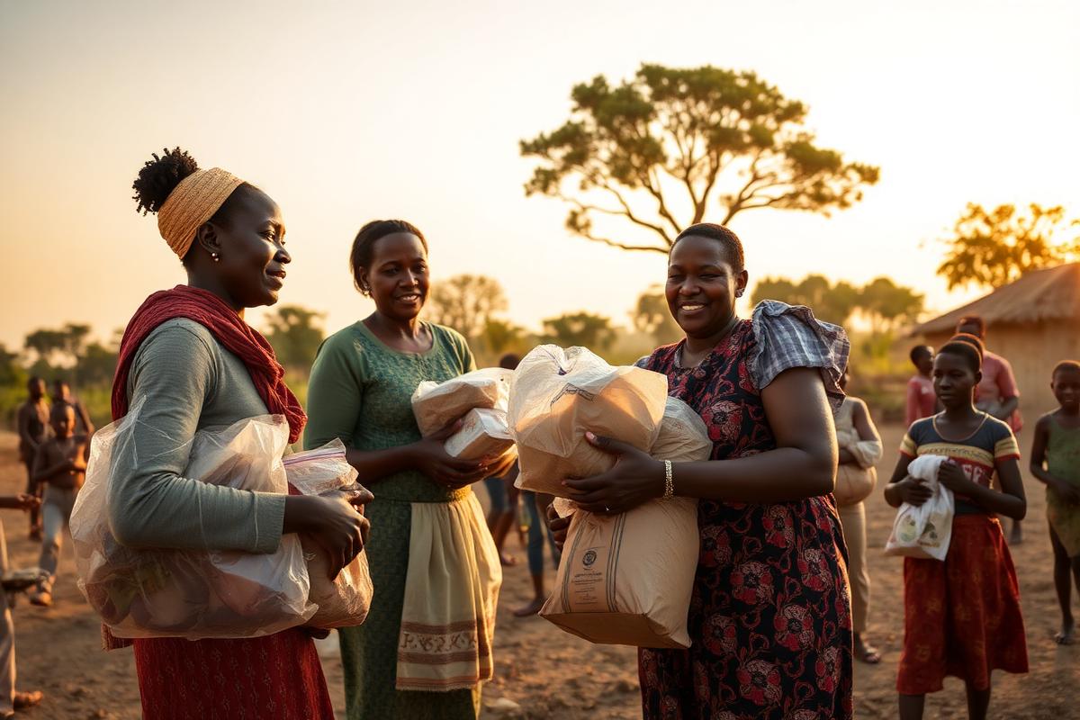Volunteers distributing supplies in a rural community